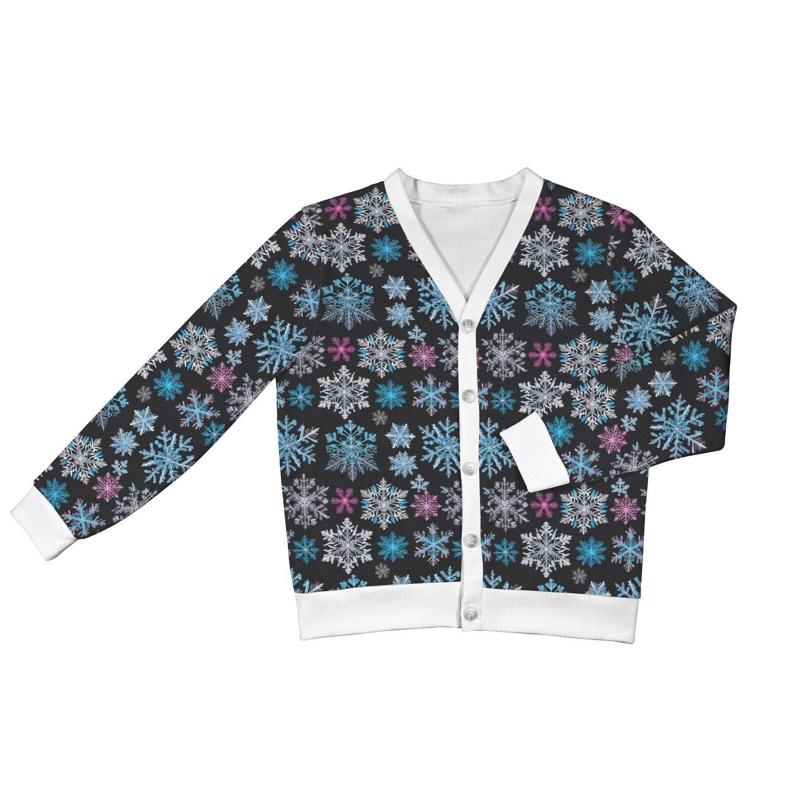 Party Snowflakes Women's Cardigan Button Sweater Custom Women's Cardigan (Model H73) - DeRose Seasonal