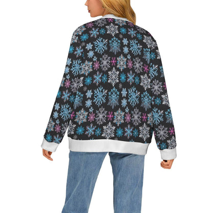 Party Snowflakes Women's Cardigan Button Sweater Custom Women's Cardigan (Model H73) - DeRose Seasonal