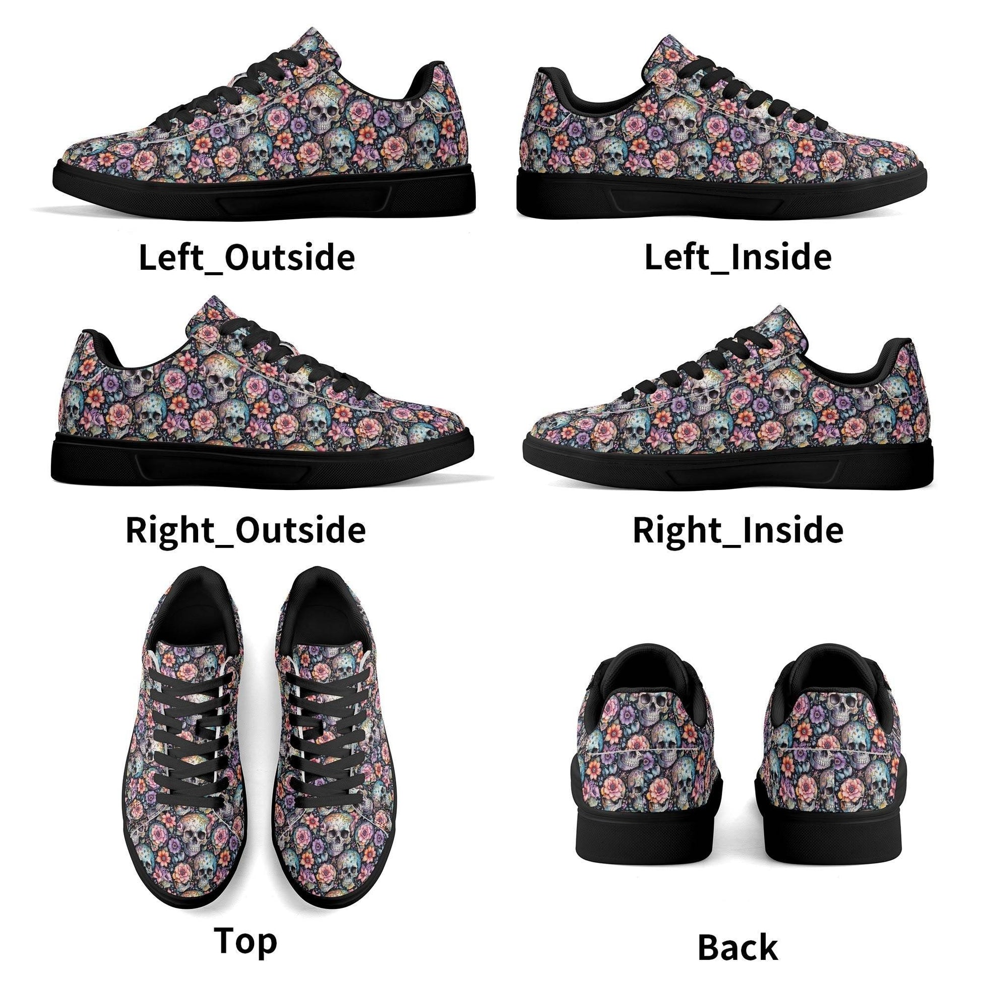 Pastel Floral and Skulls Adult Lightweight Brand Low Top Leather Shoes - DeRose Seasonal