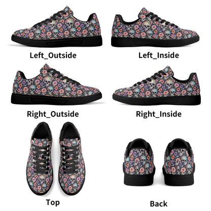Pastel Floral and Skulls Adult Lightweight Brand Low Top Leather Shoes - DeRose Seasonal