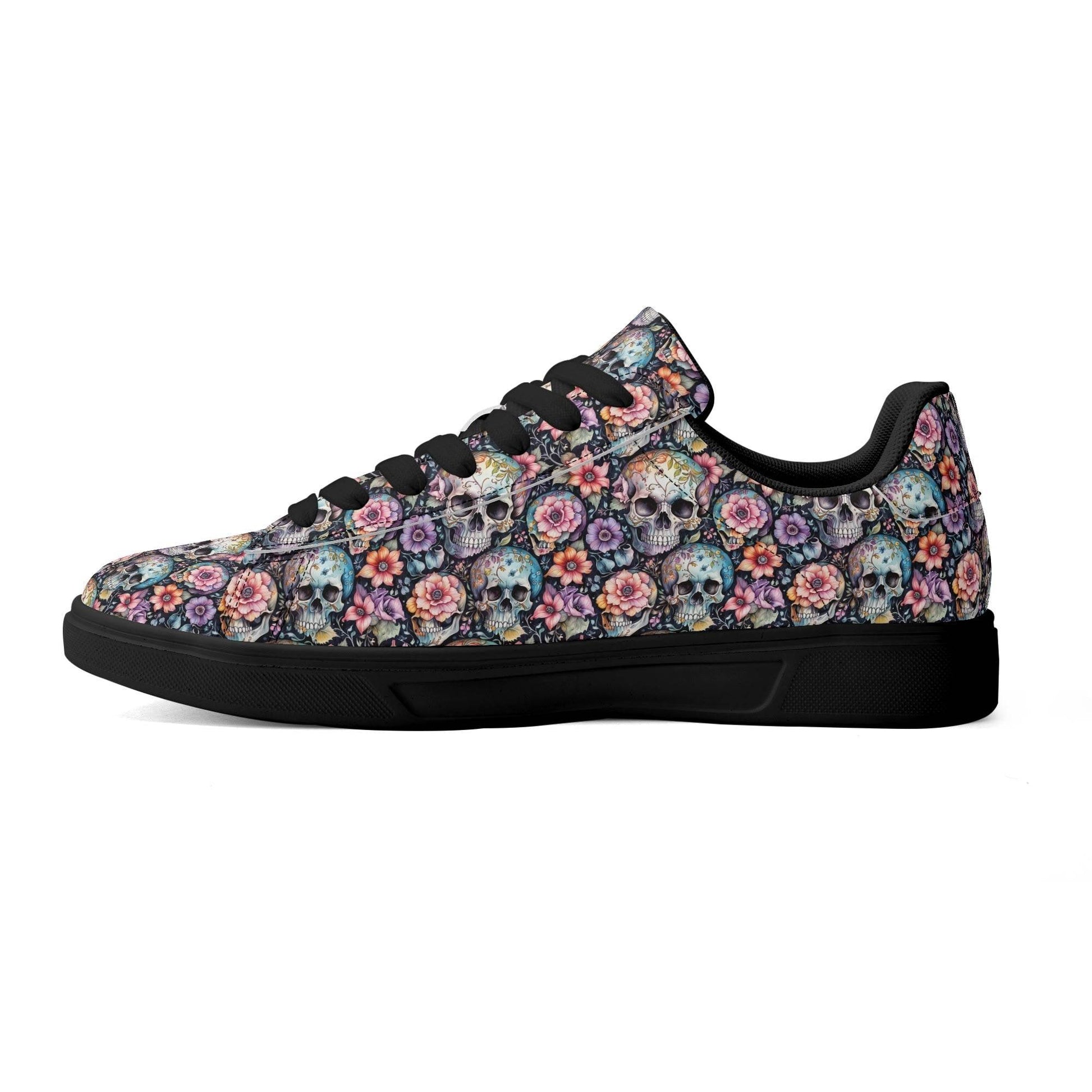 Pastel Floral and Skulls Adult Lightweight Brand Low Top Leather Shoes - DeRose Seasonal