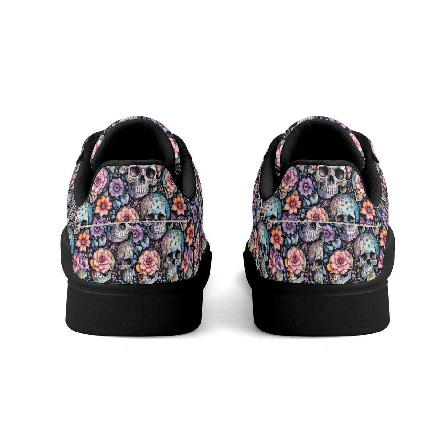 Pastel Floral and Skulls Adult Lightweight Brand Low Top Leather Shoes - DeRose Seasonal