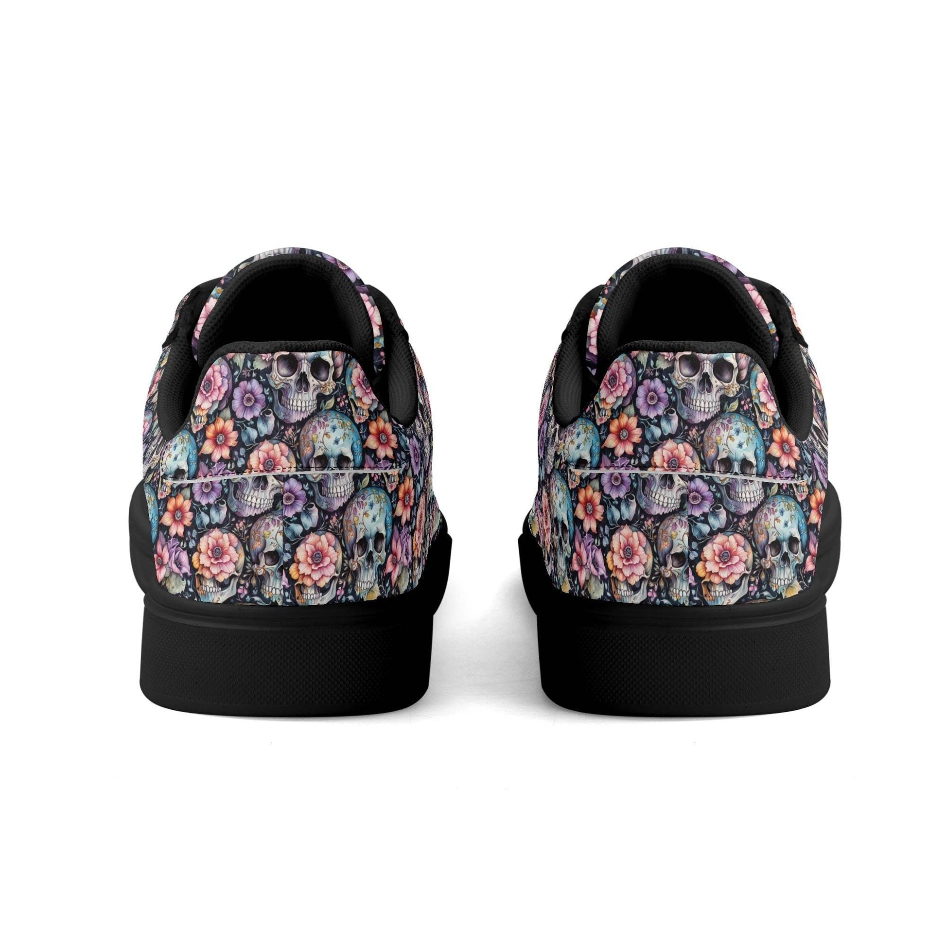 Pastel Floral and Skulls Adult Lightweight Brand Low Top Leather Shoes - DeRose Seasonal