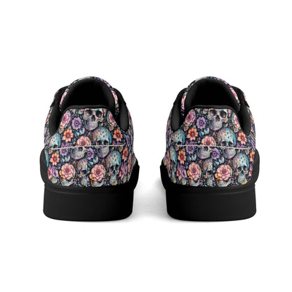 Pastel Floral and Skulls Adult Lightweight Brand Low Top Leather Shoes - DeRose Seasonal