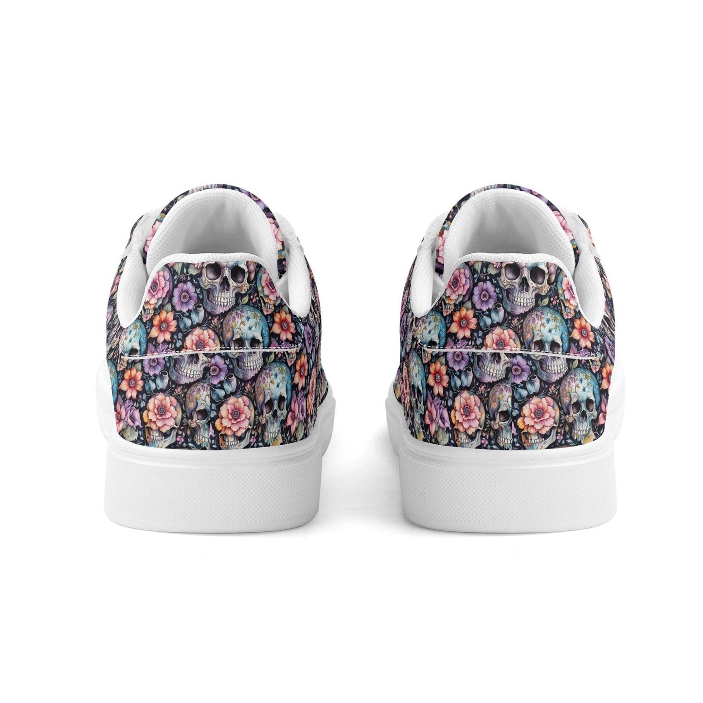 Pastel Floral and Skulls Adult Lightweight Brand Low Top Leather Shoes - DeRose Seasonal