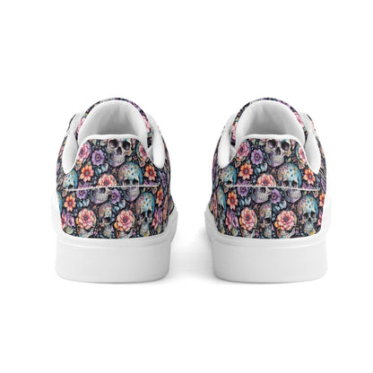 Pastel Floral and Skulls Adult Lightweight Brand Low Top Leather Shoes - DeRose Seasonal