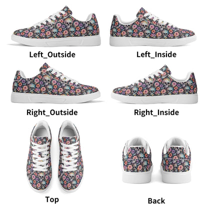 Pastel Floral and Skulls Adult Lightweight Brand Low Top Leather Shoes - DeRose Seasonal