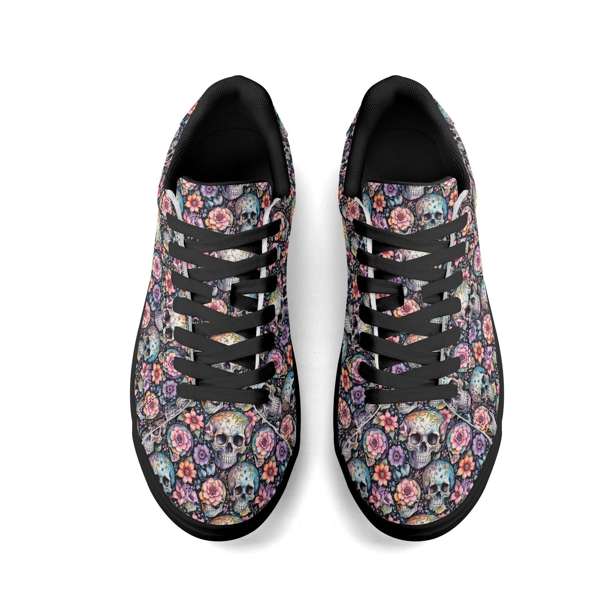 Pastel Floral and Skulls Adult Lightweight Brand Low Top Leather Shoes - DeRose Seasonal