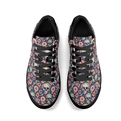 Pastel Floral and Skulls Adult Lightweight Brand Low Top Leather Shoes - DeRose Seasonal