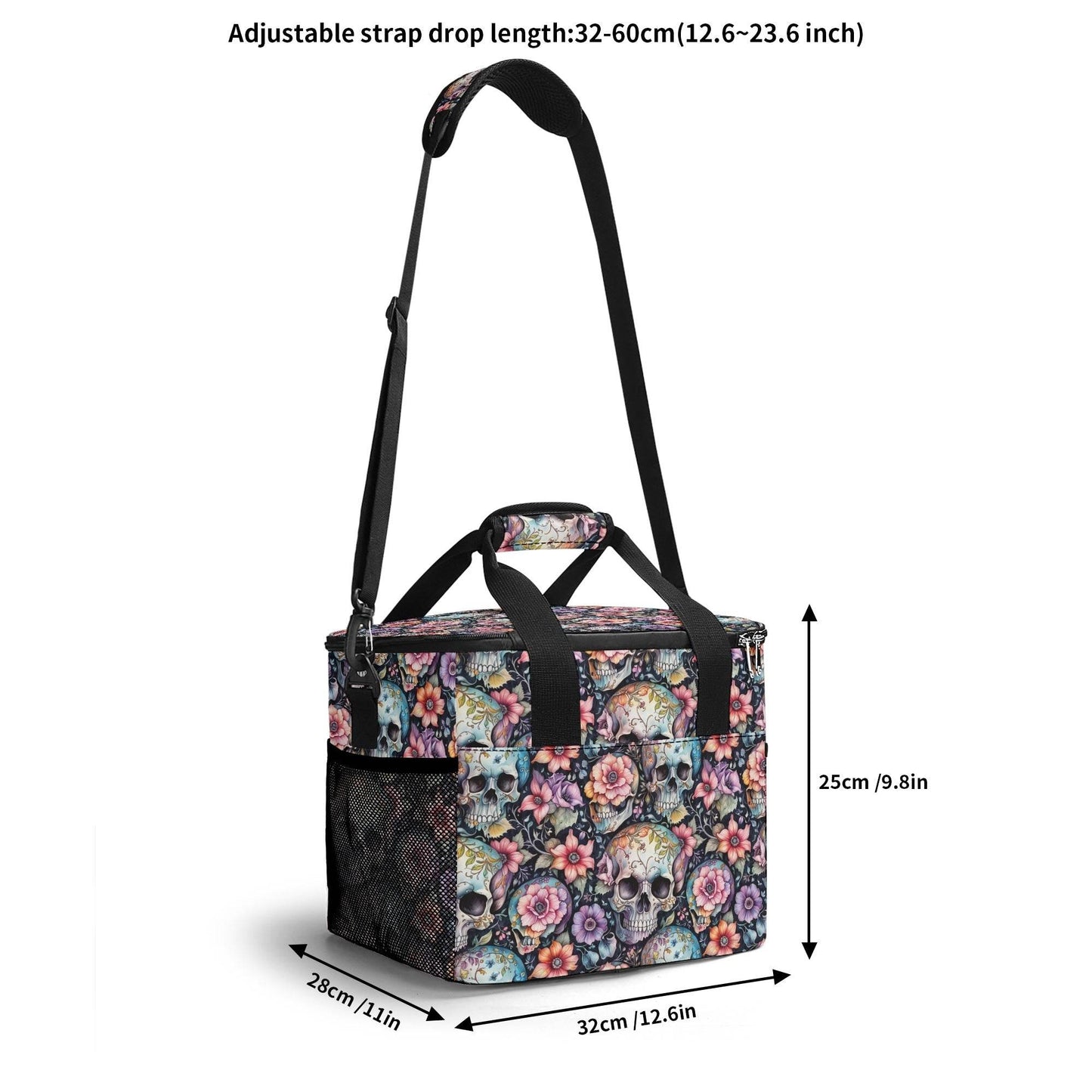 Pastel Floral and Skulls Insulated Leakproof Cooler Bag Lunch Box - DeRose Seasonal