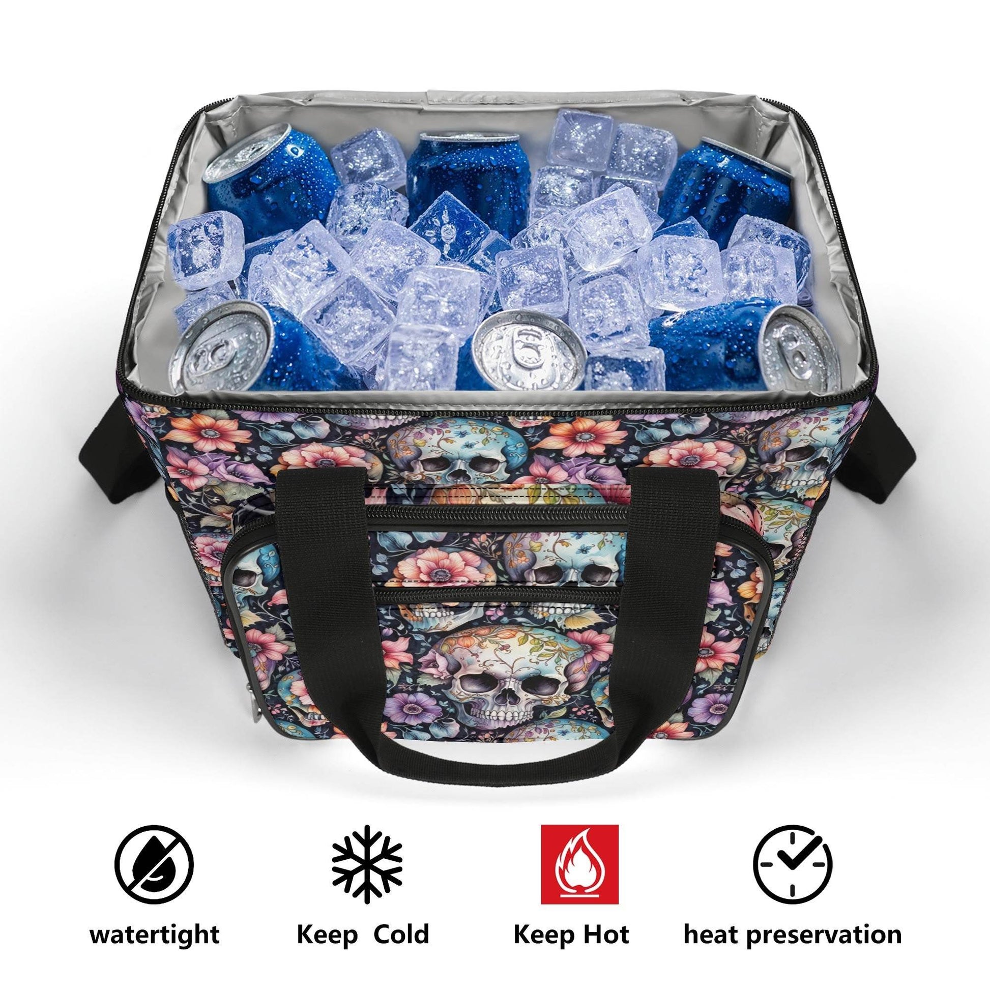 Pastel Floral and Skulls Insulated Leakproof Cooler Bag Lunch Box - DeRose Seasonal