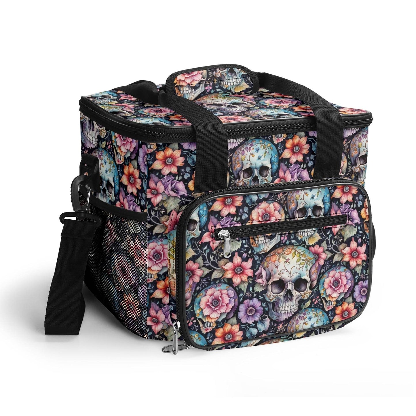Pastel Floral and Skulls Insulated Leakproof Cooler Bag Lunch Box - DeRose Seasonal