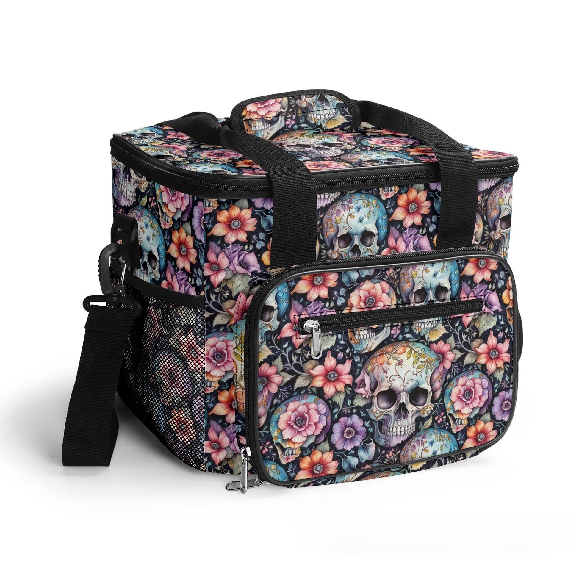 Pastel Floral and Skulls Insulated Leakproof Cooler Bag Lunch Box - DeRose Seasonal