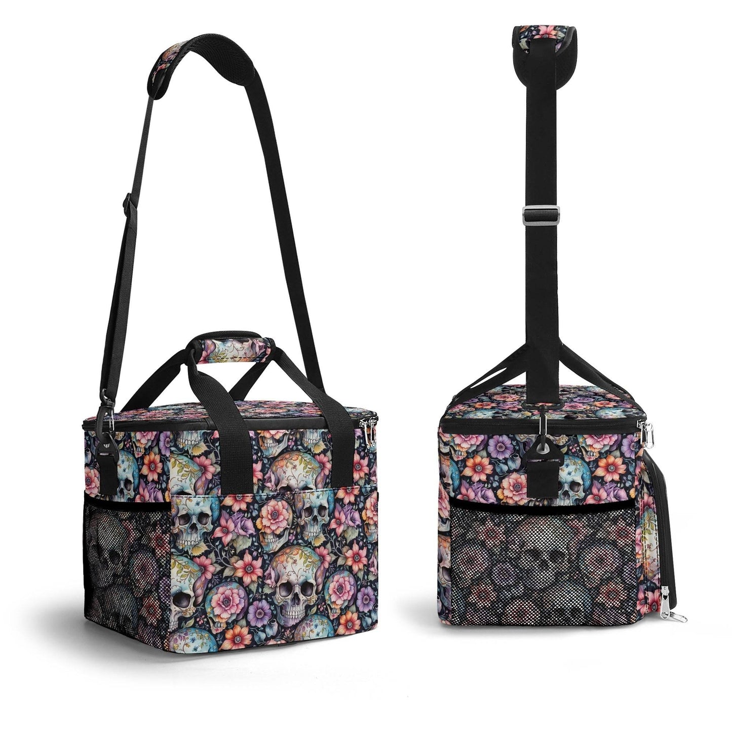 Pastel Floral and Skulls Insulated Leakproof Cooler Bag Lunch Box - DeRose Seasonal