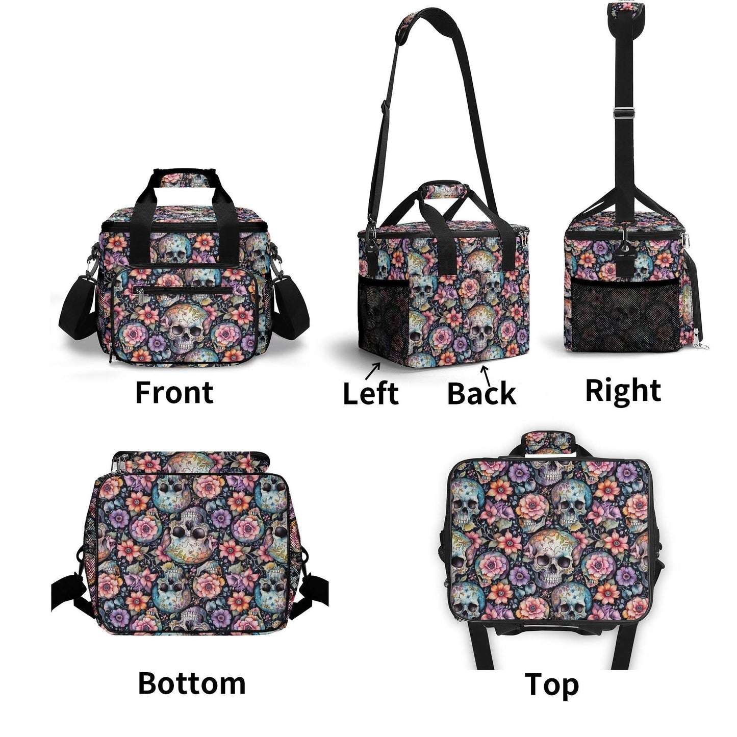 Pastel Floral and Skulls Insulated Leakproof Cooler Bag Lunch Box - DeRose Seasonal