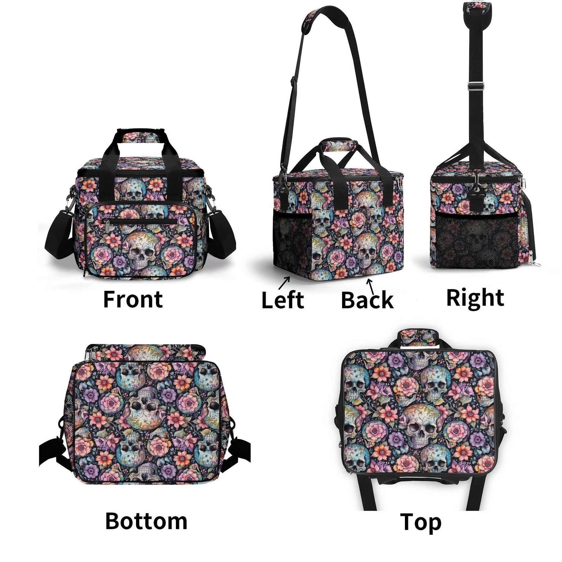 Pastel Floral and Skulls Insulated Leakproof Cooler Bag Lunch Box - DeRose Seasonal