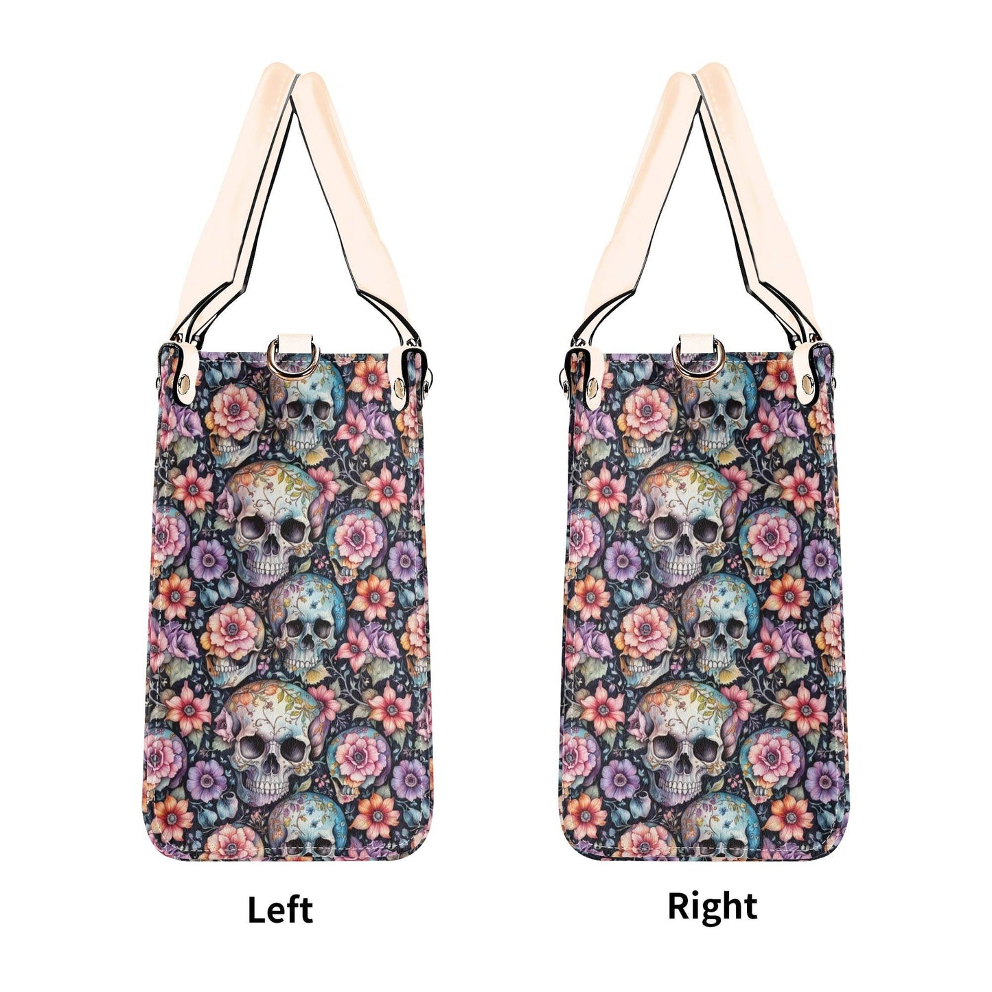Pastel Floral and Skulls Luxury Women's Leather Handbag - DeRose Seasonal