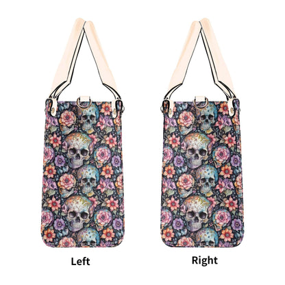 Pastel Floral and Skulls Luxury Women's Leather Handbag - DeRose Seasonal
