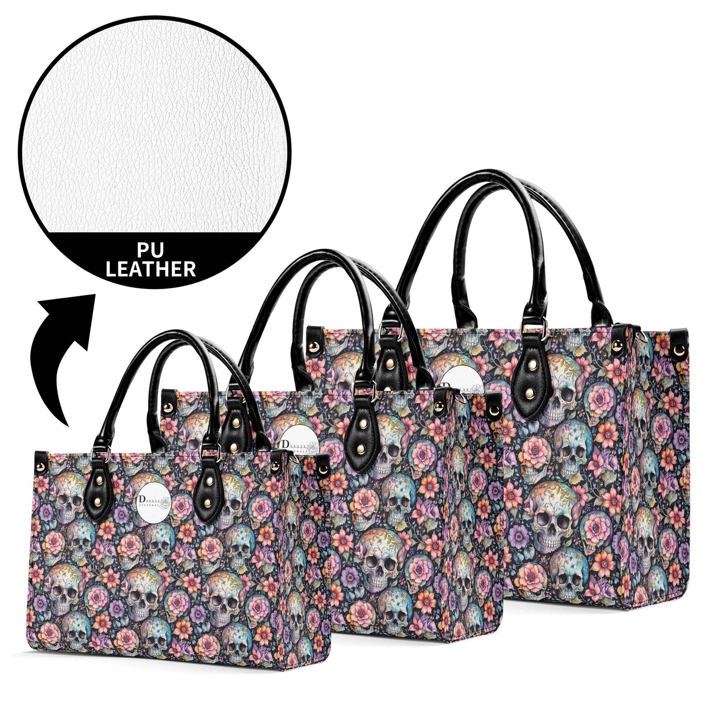 Pastel Floral and Skulls Luxury Women's Leather Handbag - DeRose Seasonal