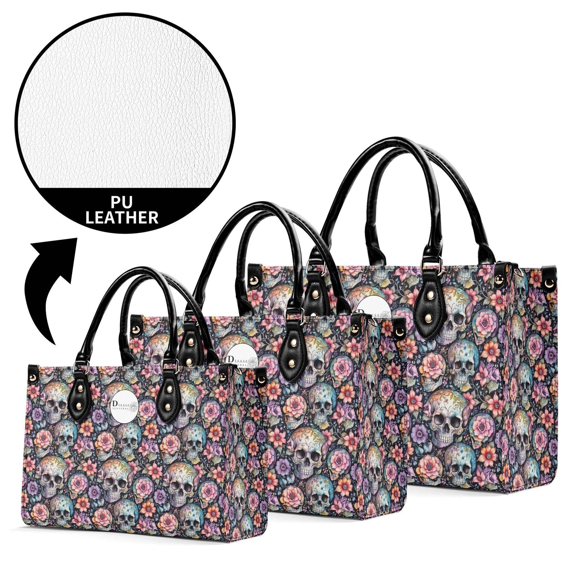 Pastel Floral and Skulls Luxury Women's Leather Handbag - DeRose Seasonal