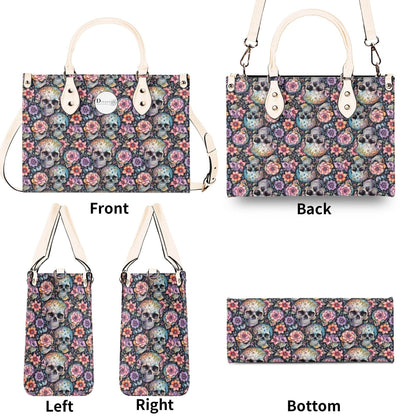 Pastel Floral and Skulls Luxury Women's Leather Handbag - DeRose Seasonal