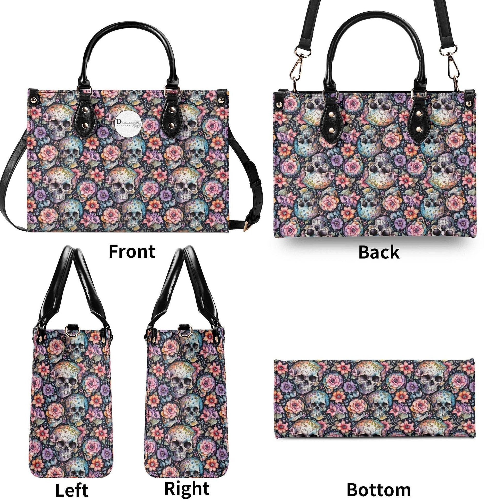 Pastel Floral and Skulls Luxury Women's Leather Handbag - DeRose Seasonal