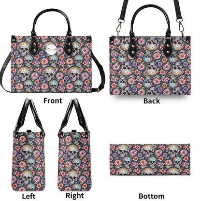 Pastel Floral and Skulls Luxury Women's Leather Handbag - DeRose Seasonal