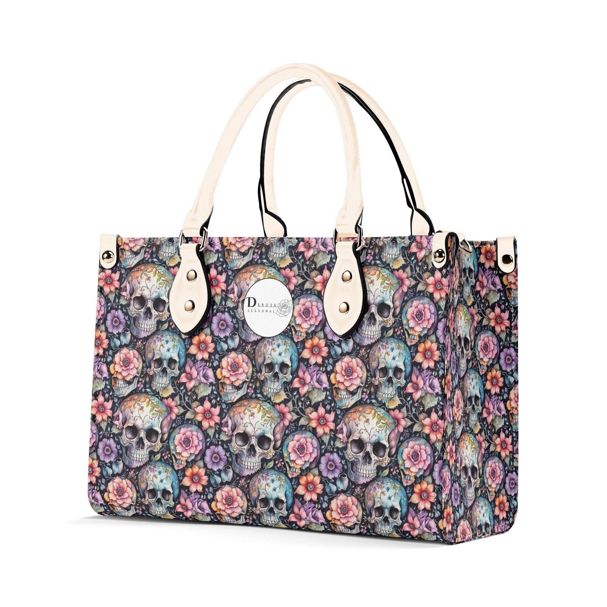 Pastel Floral and Skulls Luxury Women's Leather Handbag - DeRose Seasonal