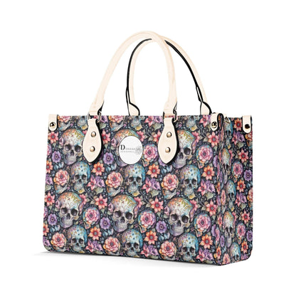 Pastel Floral and Skulls Luxury Women's Leather Handbag - DeRose Seasonal