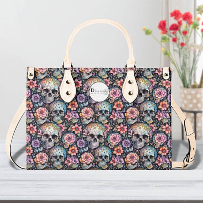 Pastel Floral and Skulls Luxury Women's Leather Handbag - DeRose Seasonal