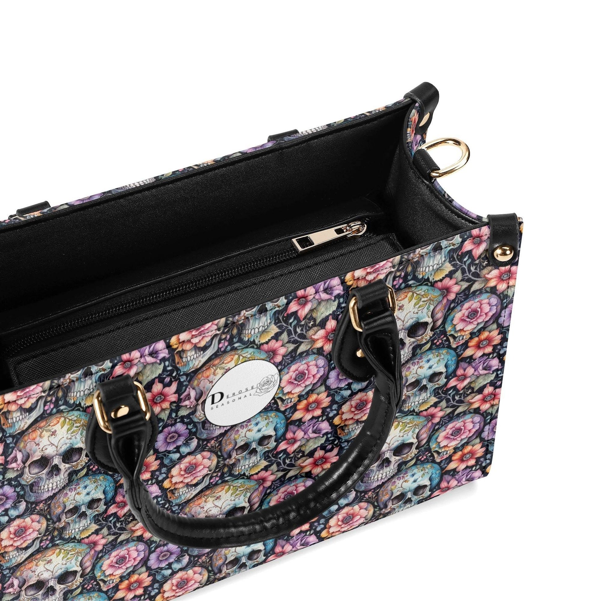 Pastel Floral and Skulls Luxury Women's Leather Handbag - DeRose Seasonal