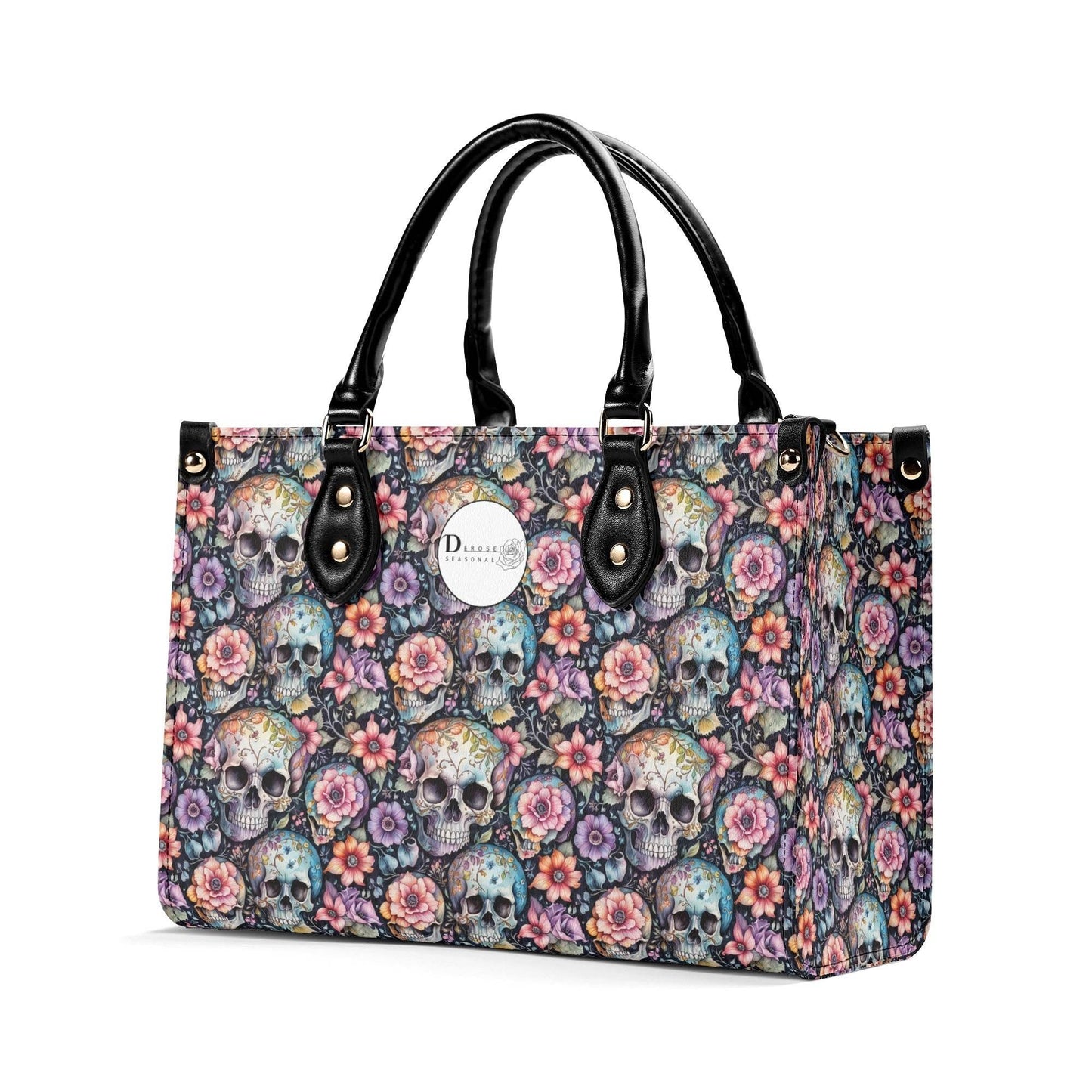 Pastel Floral and Skulls Luxury Women's Leather Handbag - DeRose Seasonal