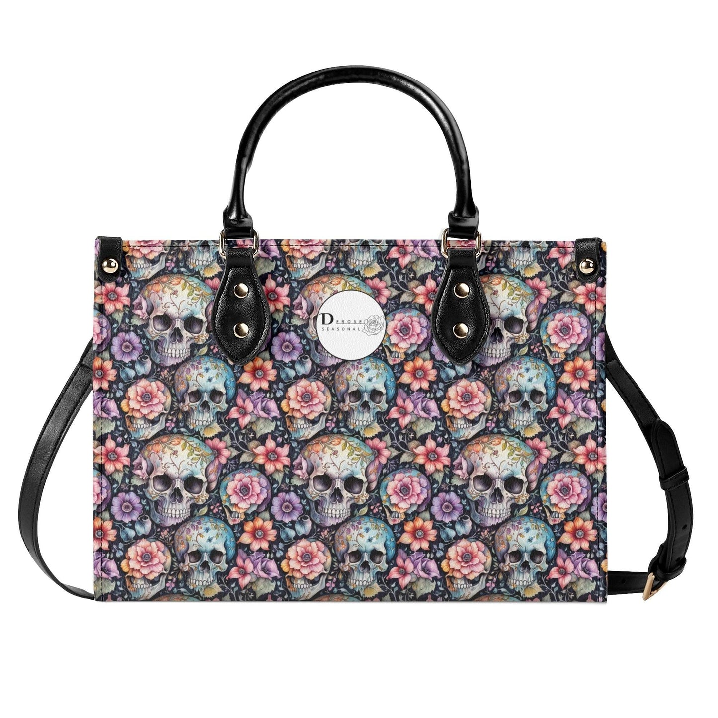 Pastel Floral and Skulls Luxury Women's Leather Handbag - DeRose Seasonal