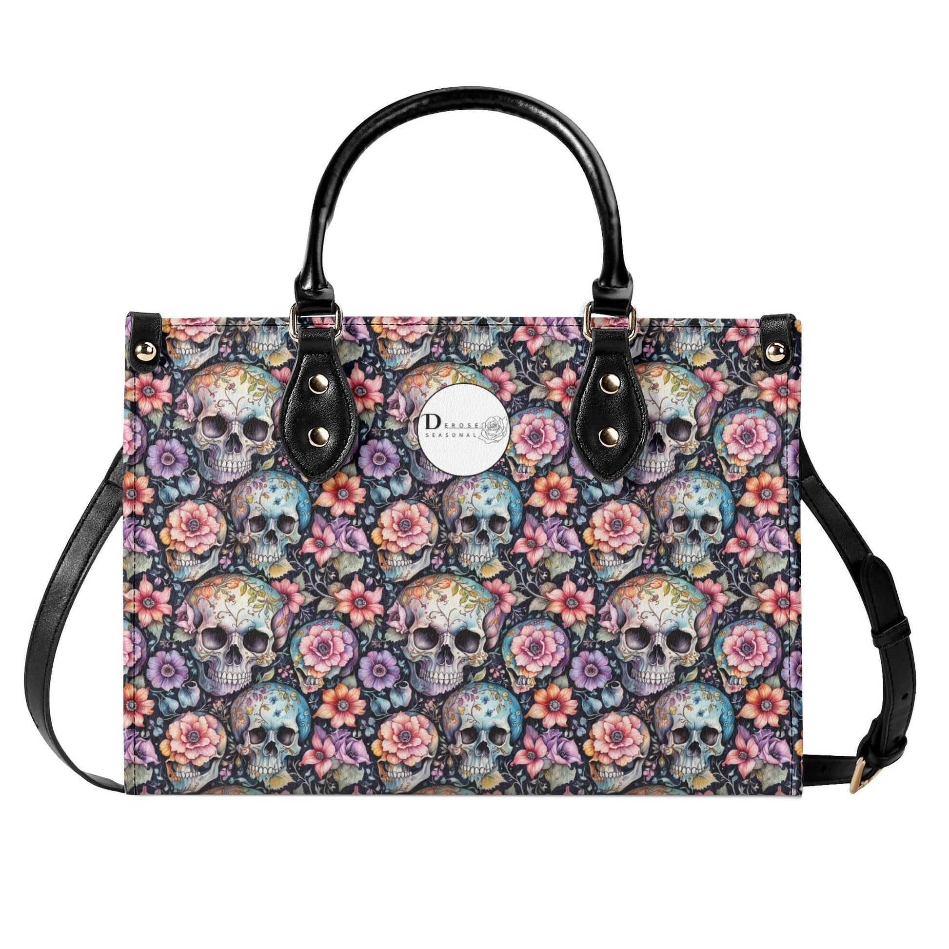 Pastel Floral and Skulls Luxury Women's Leather Handbag - DeRose Seasonal