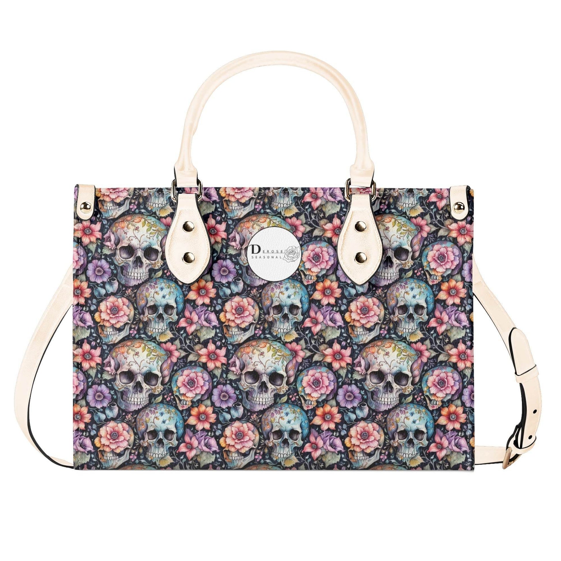 Pastel Floral and Skulls Luxury Women's Leather Handbag - DeRose Seasonal