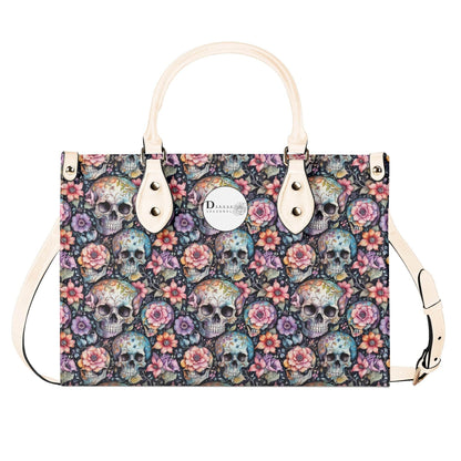 Pastel Floral and Skulls Luxury Women's Leather Handbag - DeRose Seasonal