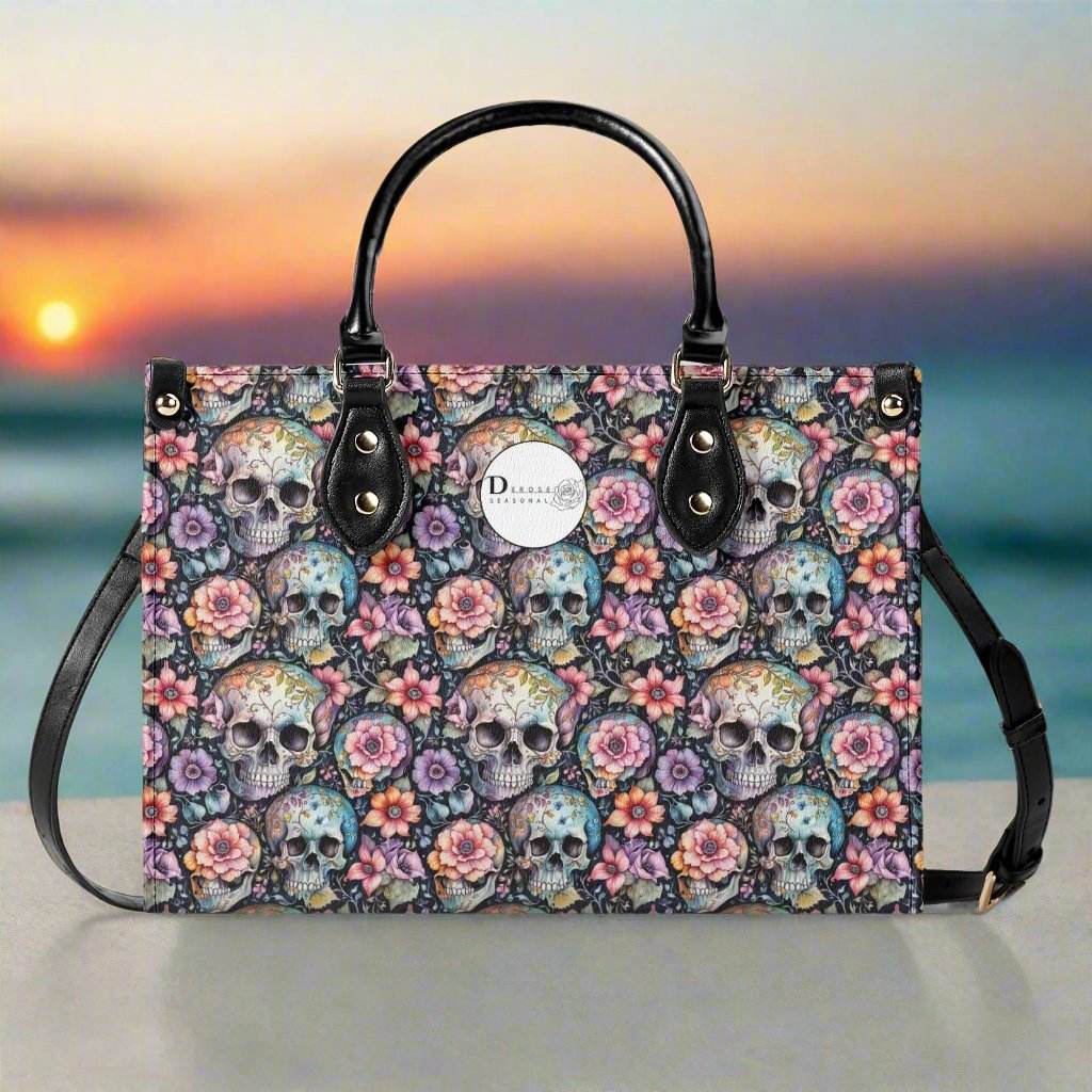 Pastel Floral and Skulls Luxury Women's Leather Handbag - DeRose Seasonal