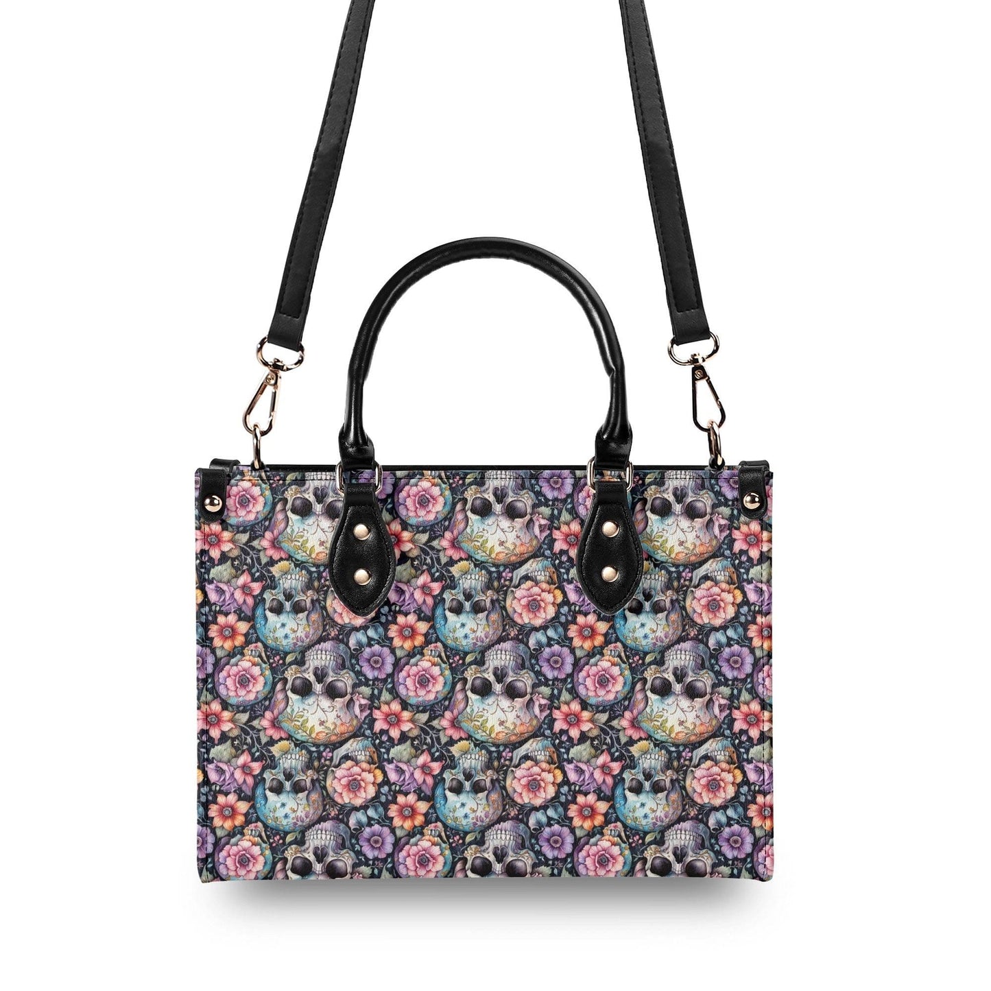 Pastel Floral and Skulls Luxury Women's Leather Handbag - DeRose Seasonal