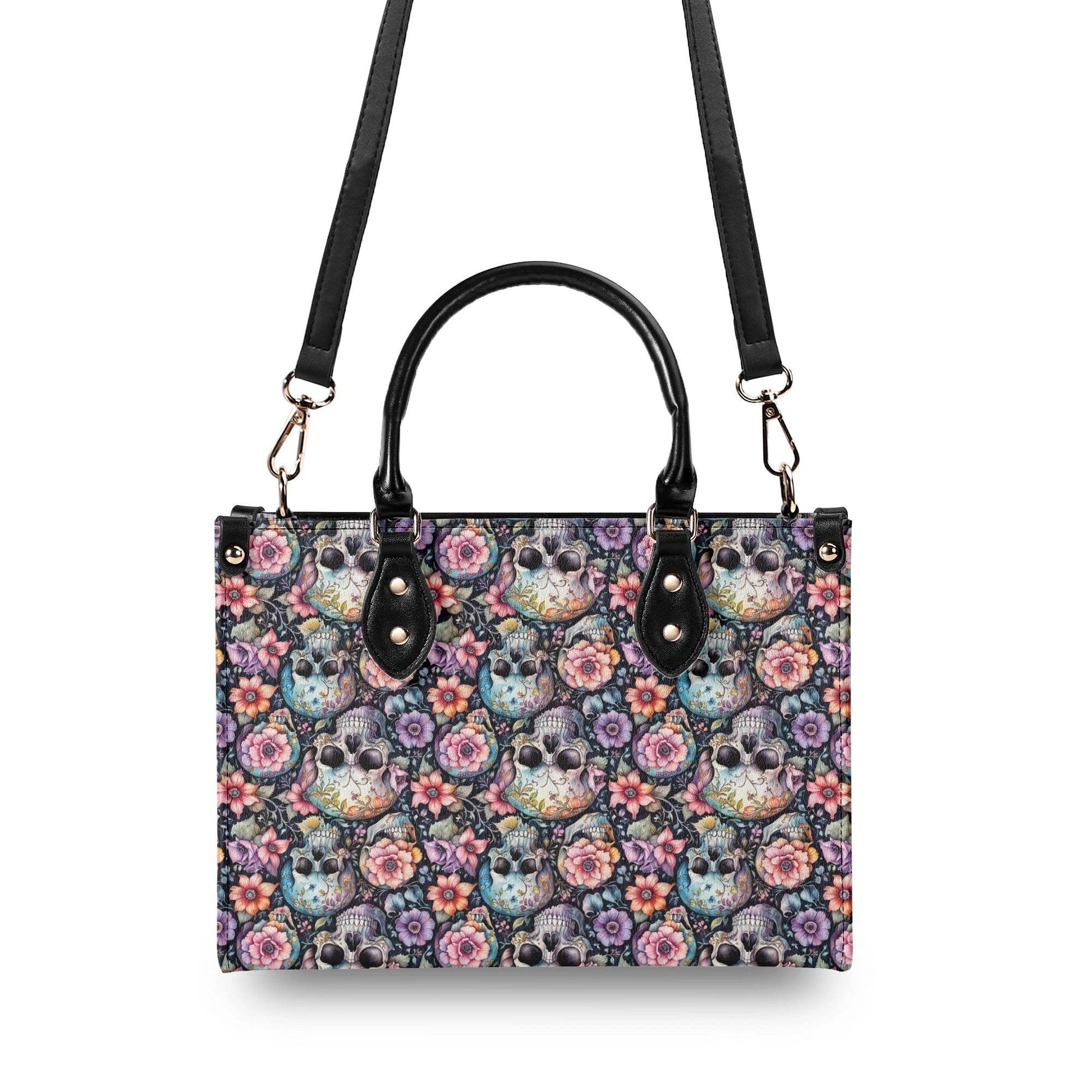Pastel Floral and Skulls Luxury Women's Leather Handbag - DeRose Seasonal