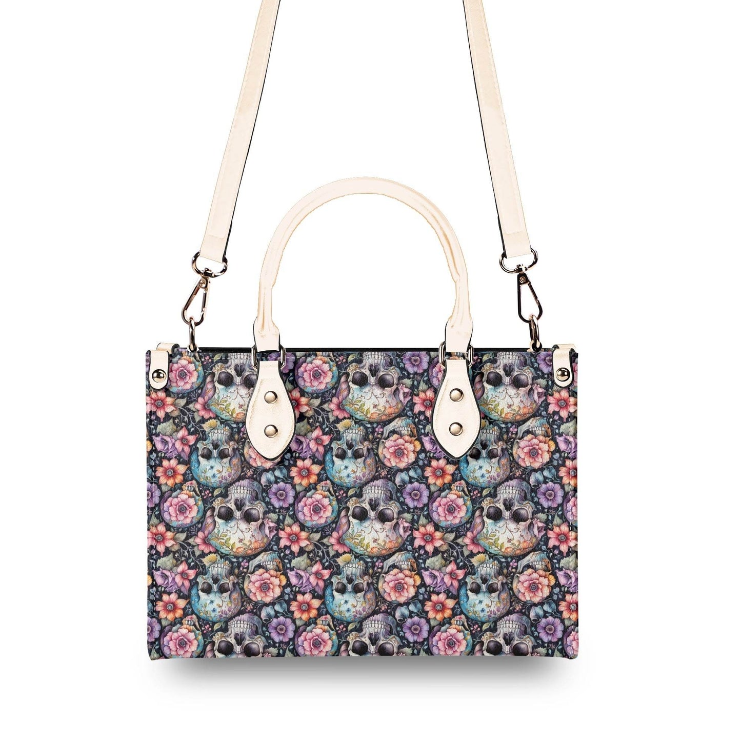 Pastel Floral and Skulls Luxury Women's Leather Handbag - DeRose Seasonal