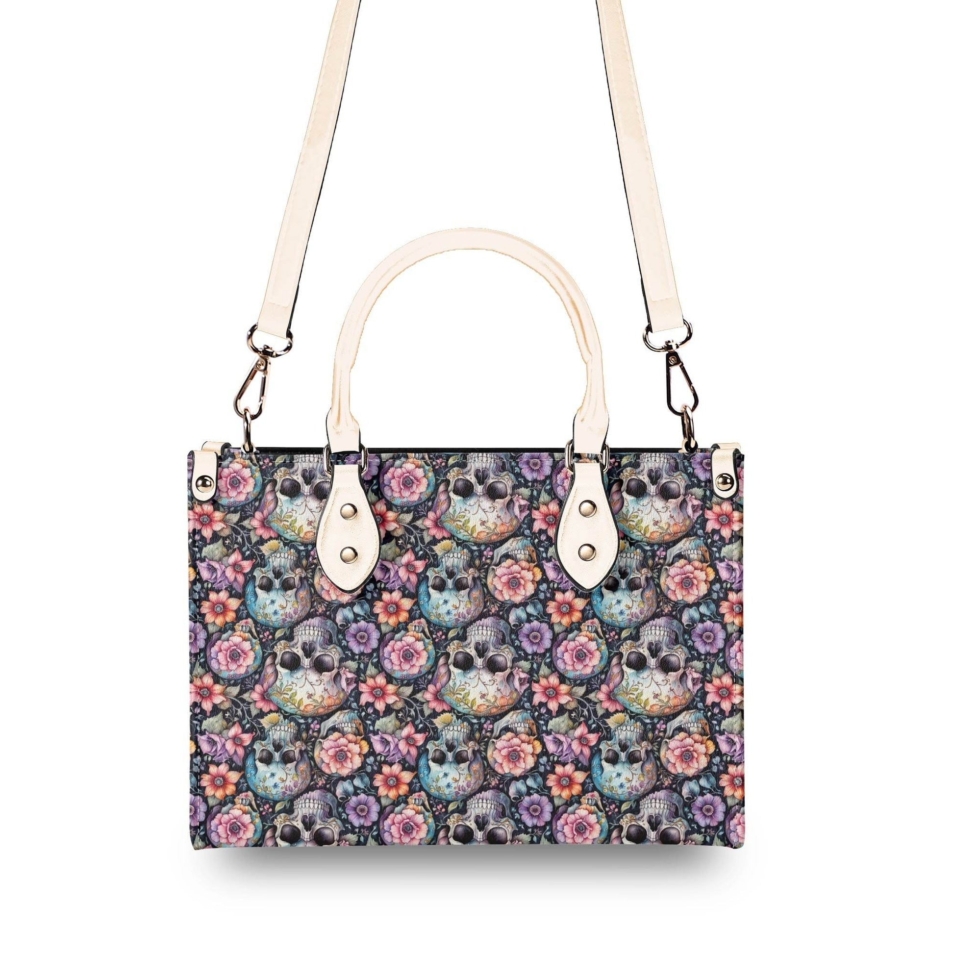 Pastel Floral and Skulls Luxury Women's Leather Handbag - DeRose Seasonal