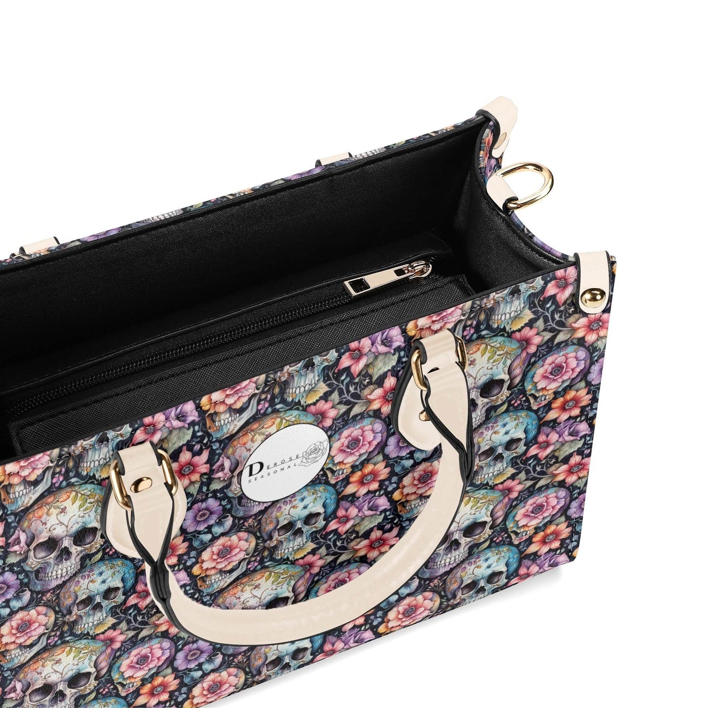 Pastel Floral and Skulls Luxury Women's Leather Handbag - DeRose Seasonal