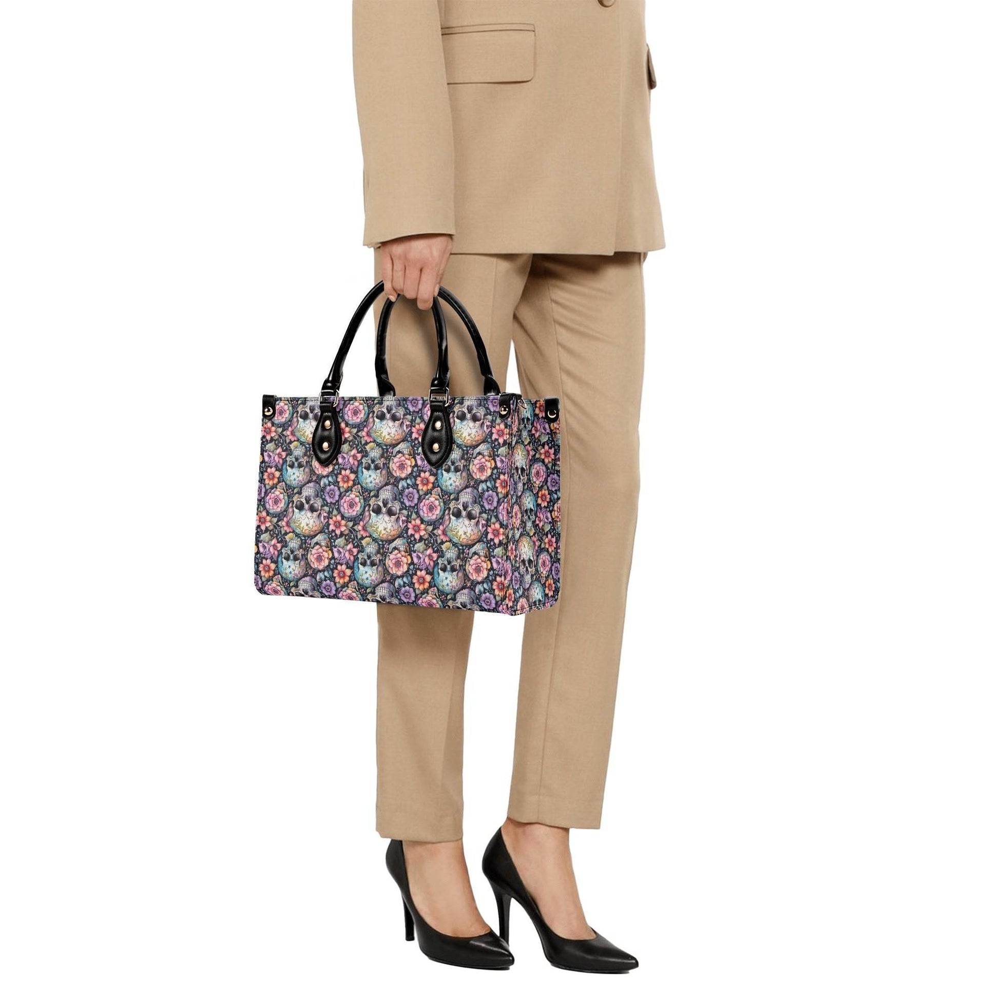 Pastel Floral and Skulls Luxury Women's Leather Handbag - DeRose Seasonal