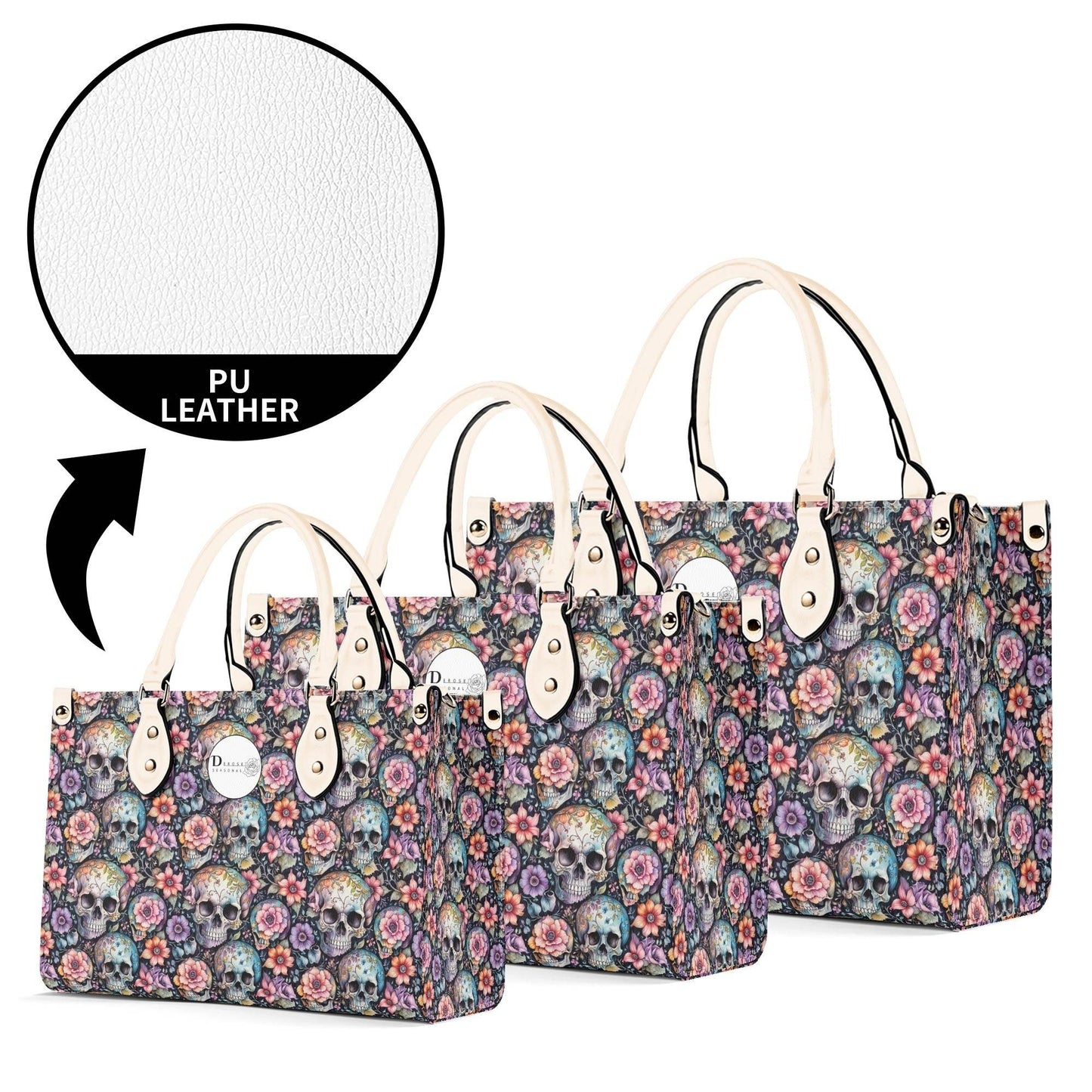 Pastel Floral and Skulls Luxury Women's Leather Handbag - DeRose Seasonal