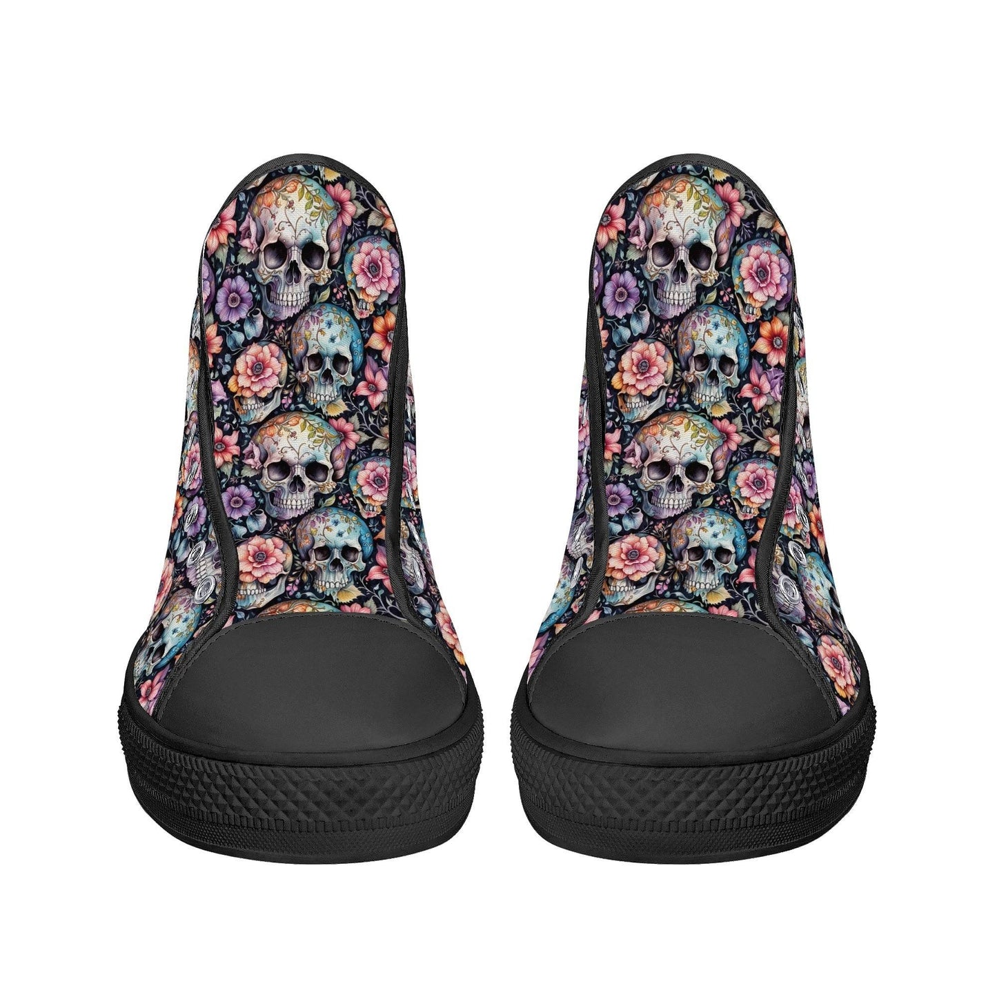 Pastel Floral and Skulls Men's High Top Canvas Shoes - DeRose Seasonal