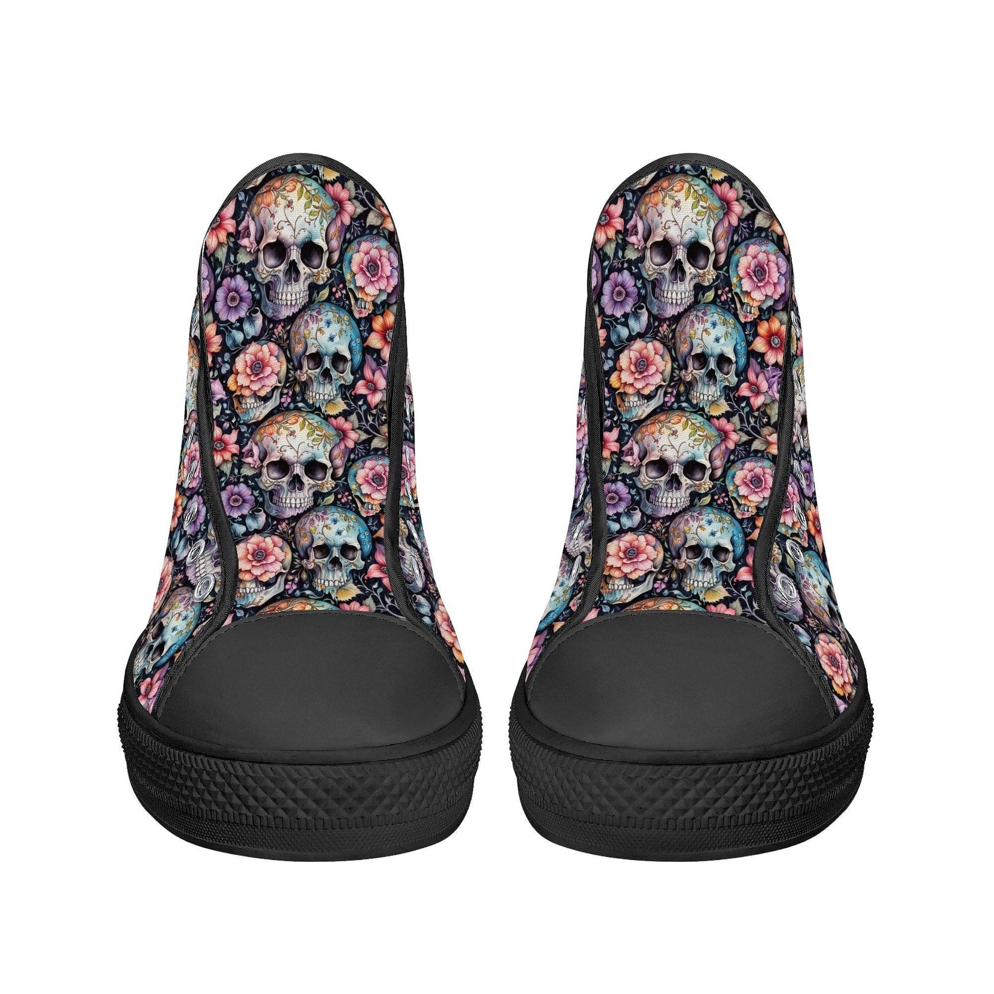 Pastel Floral and Skulls Men's High Top Canvas Shoes - DeRose Seasonal