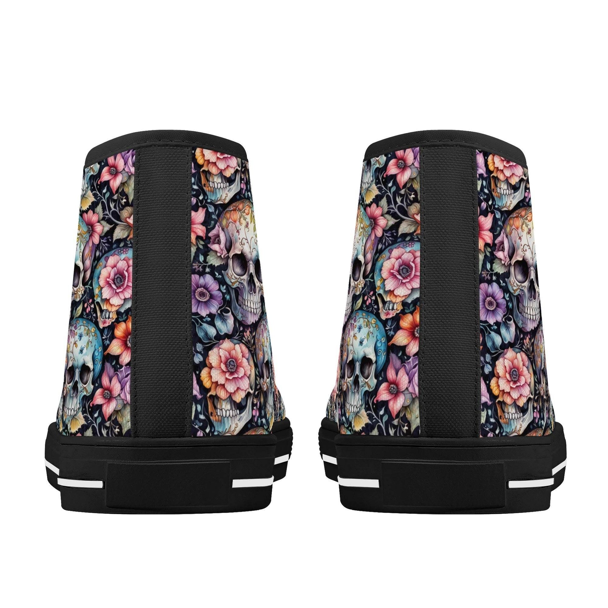 Pastel Floral and Skulls Men's High Top Canvas Shoes - DeRose Seasonal