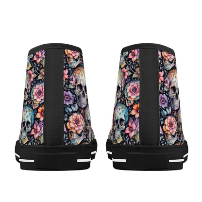 Pastel Floral and Skulls Men's High Top Canvas Shoes - DeRose Seasonal