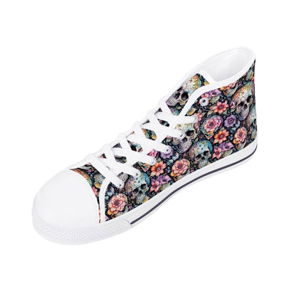Pastel Floral and Skulls Men's High Top Canvas Shoes - DeRose Seasonal