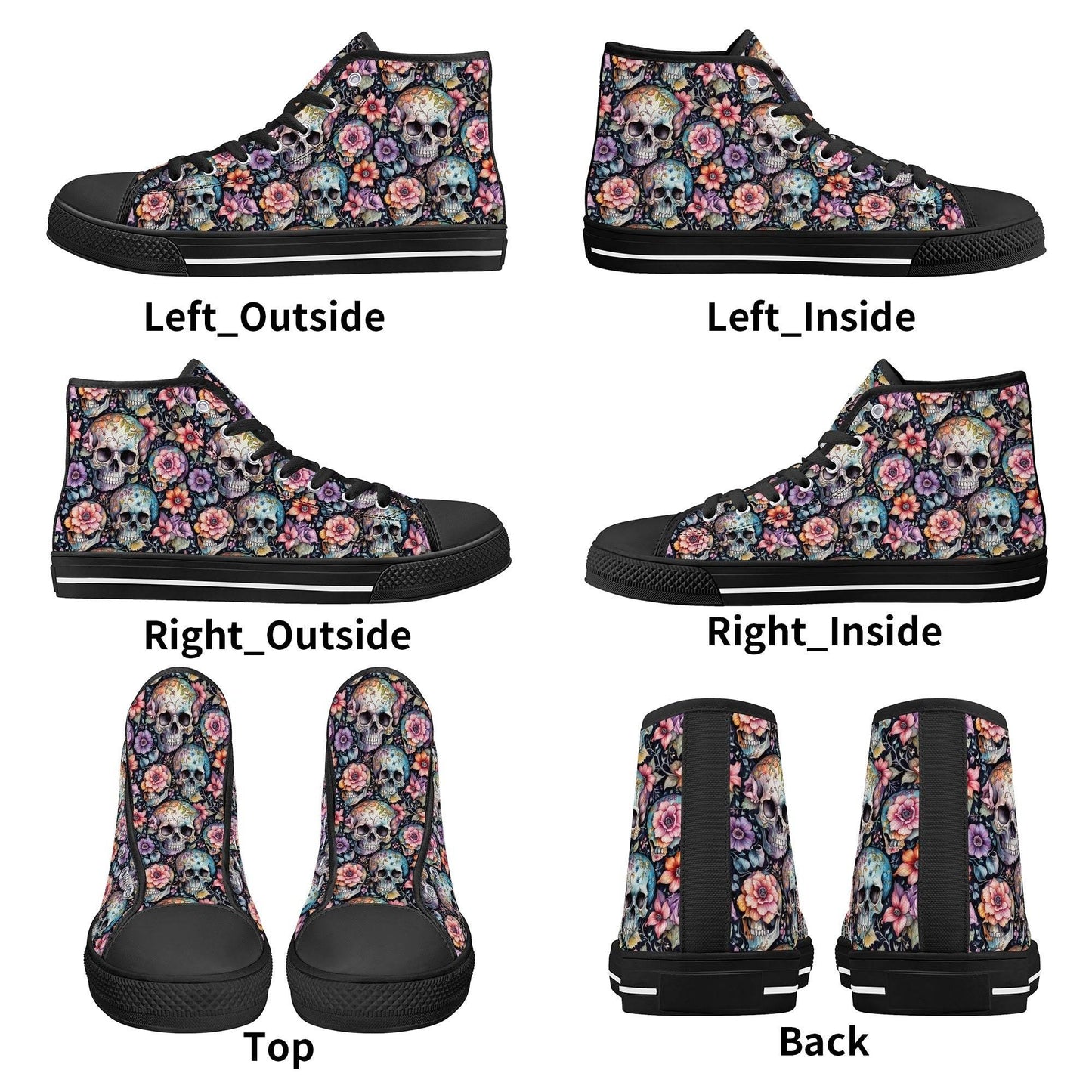 Pastel Floral and Skulls Men's High Top Canvas Shoes - DeRose Seasonal